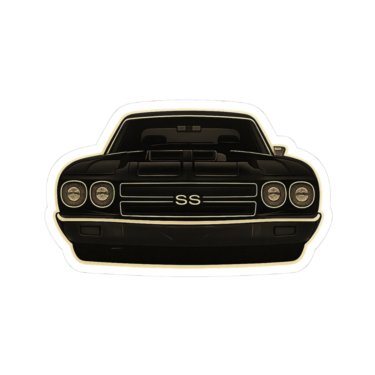 Classic Muscle Car Front Sticker — Black SS Camaro Kiss-Cut Decal